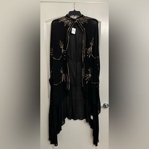 NWT Free People Goddess Embellished Black Cape OS Antique Gold Bohemian